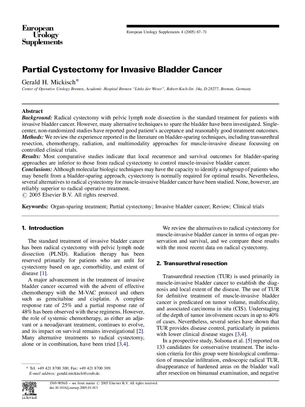 Partial Cystectomy for Invasive Bladder Cancer