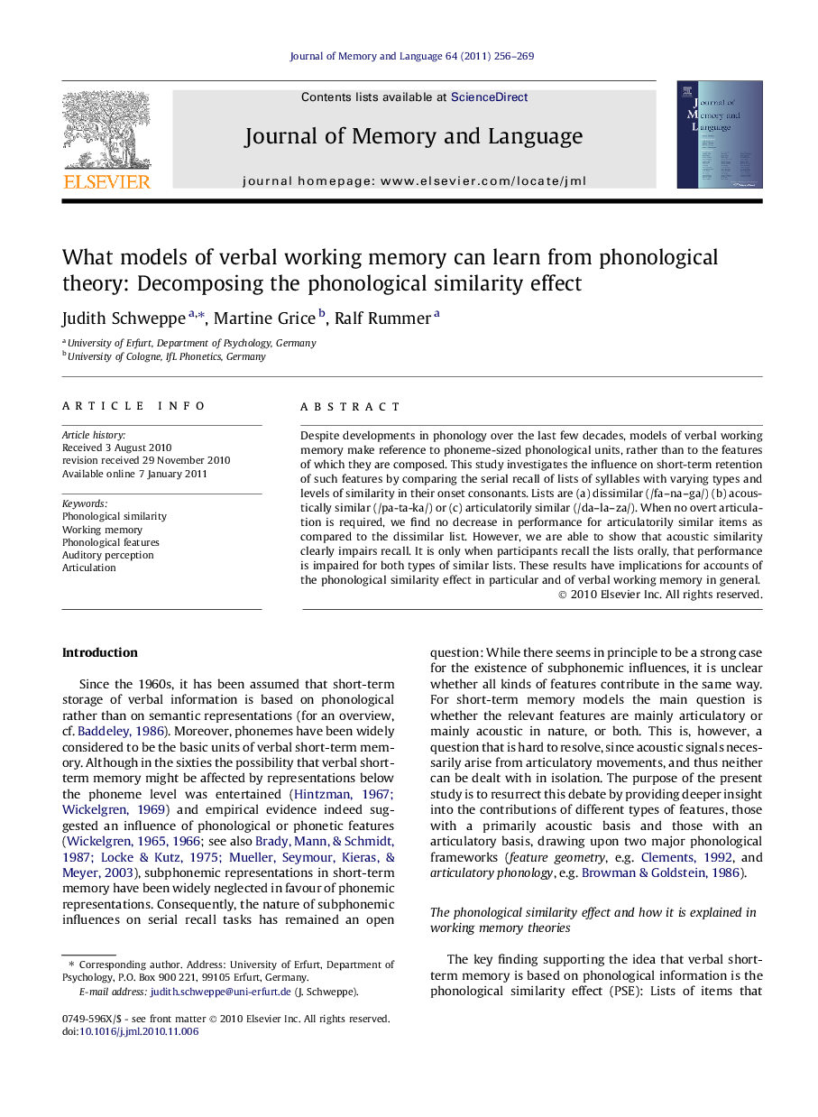 What models of verbal working memory can learn from phonological theory: Decomposing the phonological similarity effect