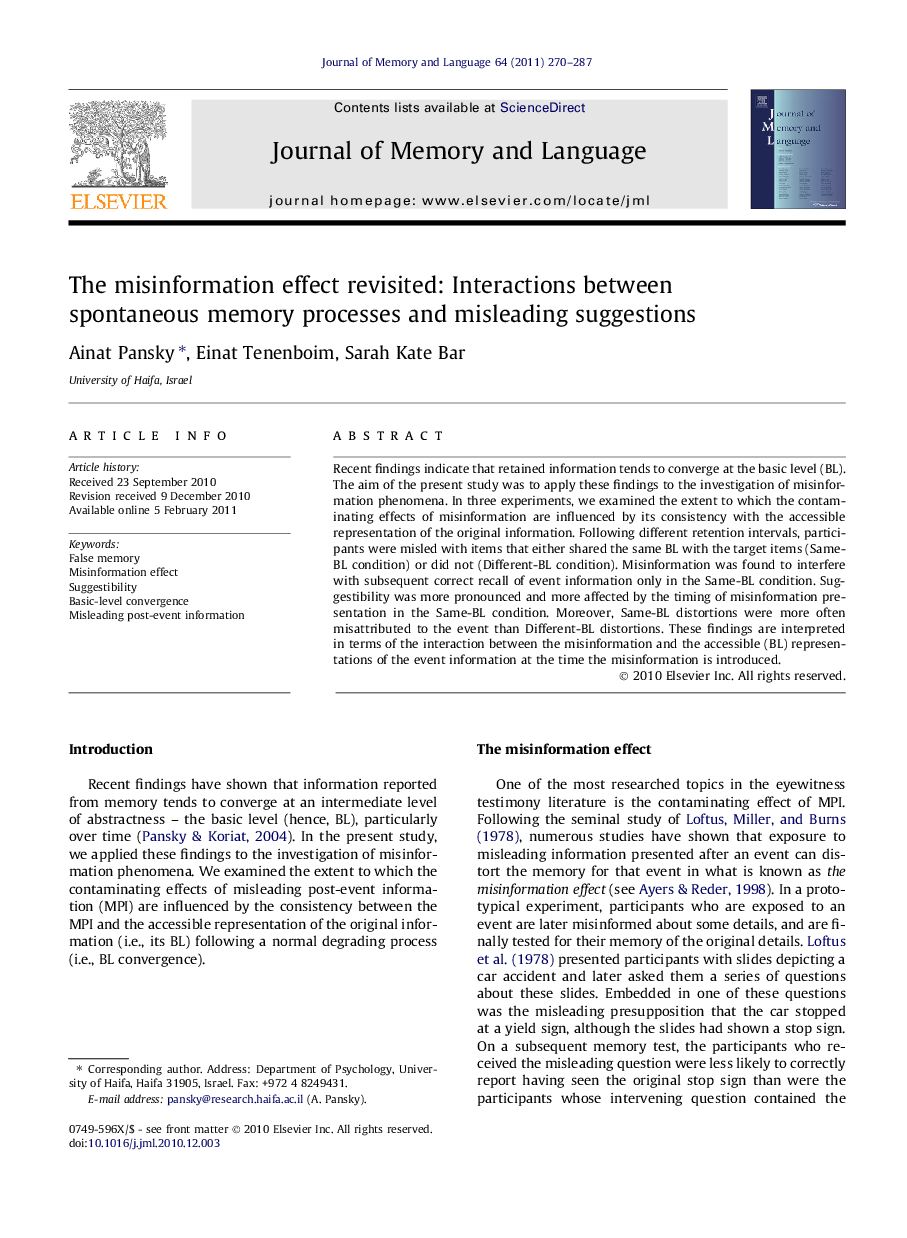 The misinformation effect revisited: Interactions between spontaneous memory processes and misleading suggestions