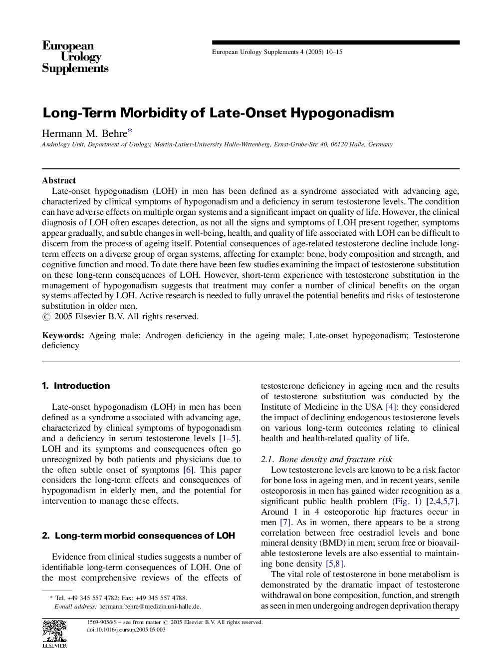 Long-Term Morbidity of Late-Onset Hypogonadism