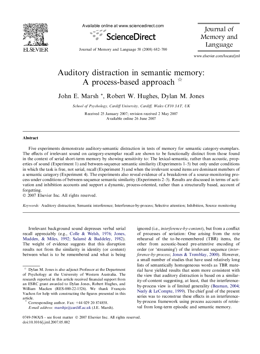 Auditory distraction in semantic memory: A process-based approach 