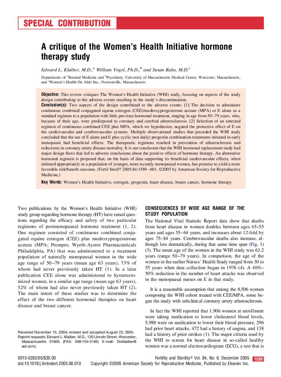 A critique of the Women's Health Initiative hormone therapy study