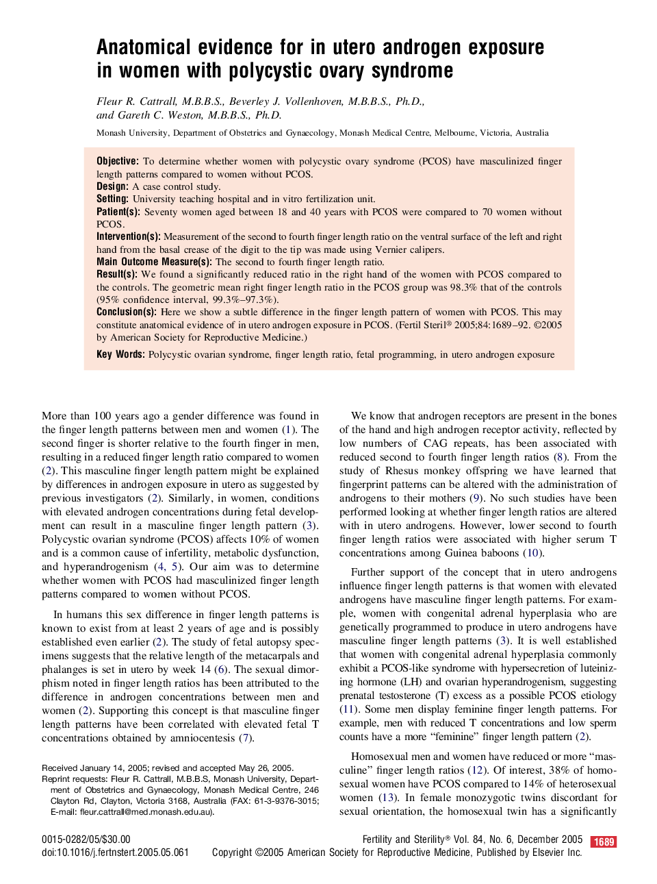 Anatomical evidence for in utero androgen exposure in women with polycystic ovary syndrome