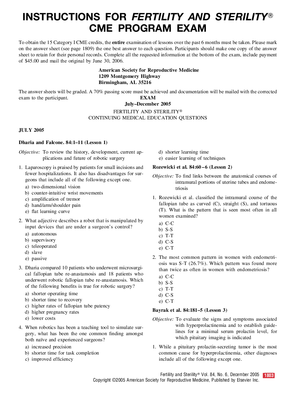 Instructions for Fertility and Sterility® CME program exam