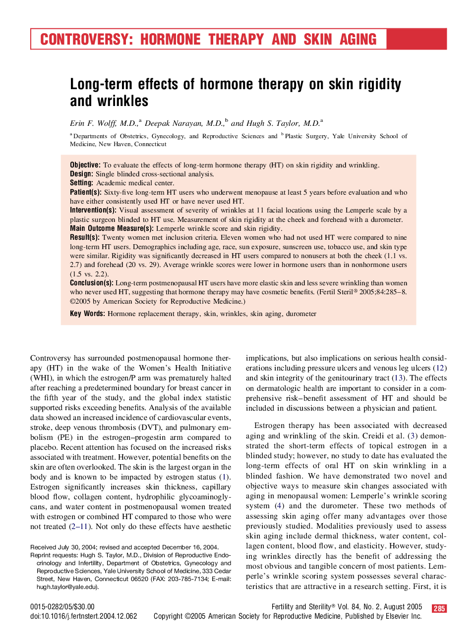 Long-term effects of hormone therapy on skin rigidity and wrinkles