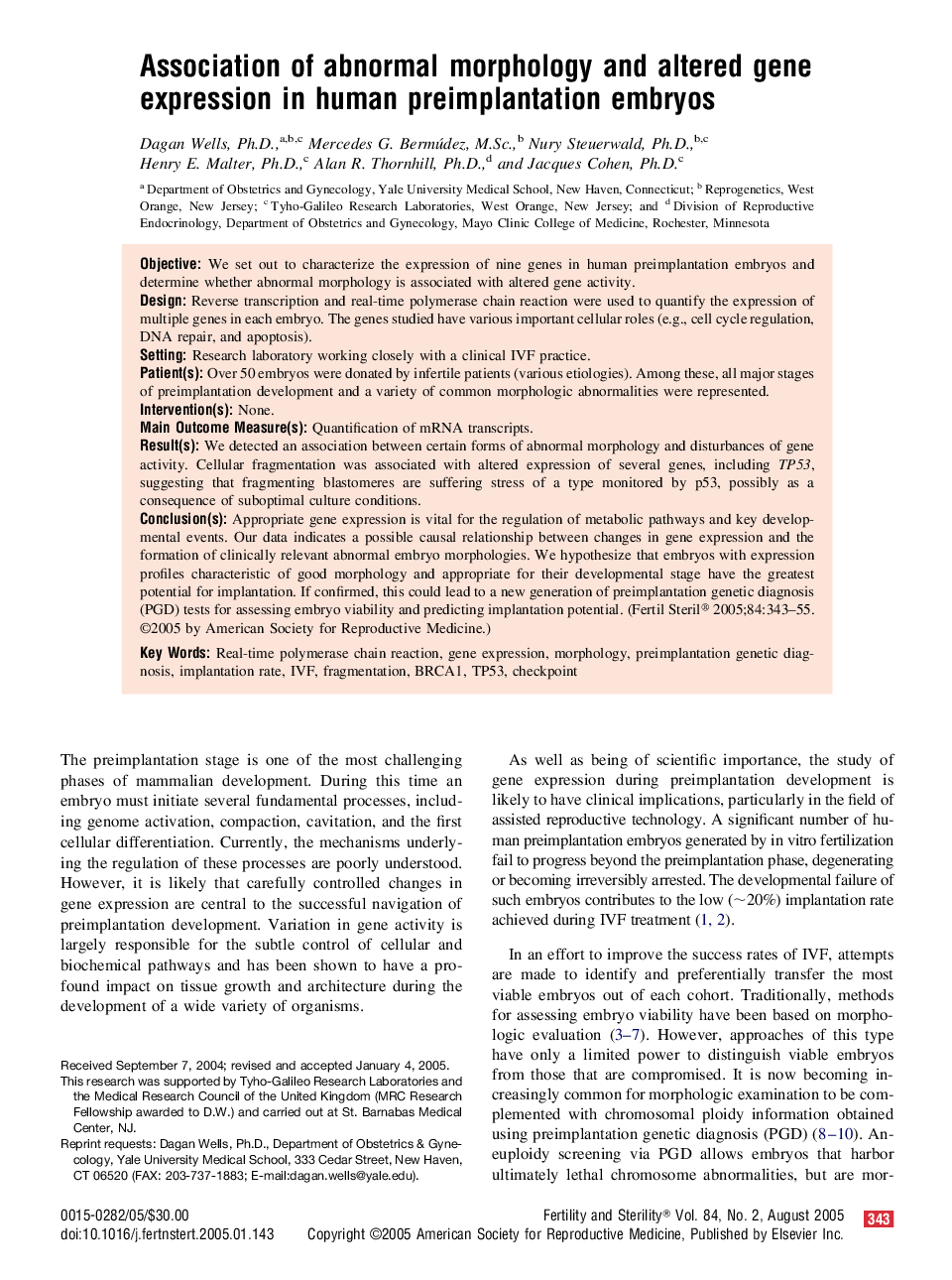 Association of abnormal morphology and altered gene expression in human preimplantation embryos