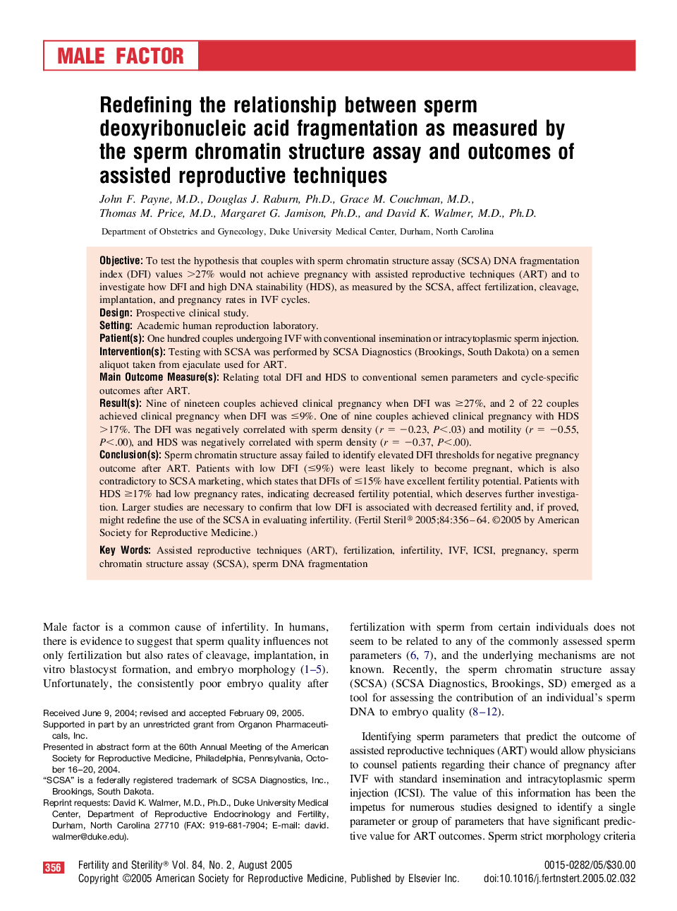 Redefining the relationship between sperm deoxyribonucleic acid fragmentation as measured by the sperm chromatin structure assay and outcomes of assisted reproductive techniques