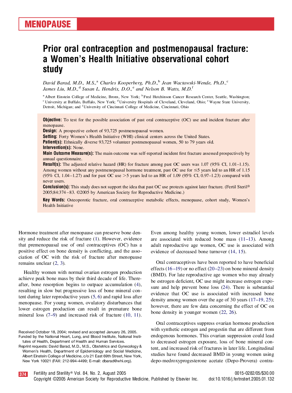 Prior oral contraception and postmenopausal fracture: a Women's Health Initiative observational cohort study