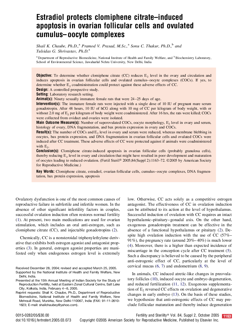 Estradiol protects clomiphene citrate-induced apoptosis in ovarian follicular cells and ovulated cumulus-oocyte complexes