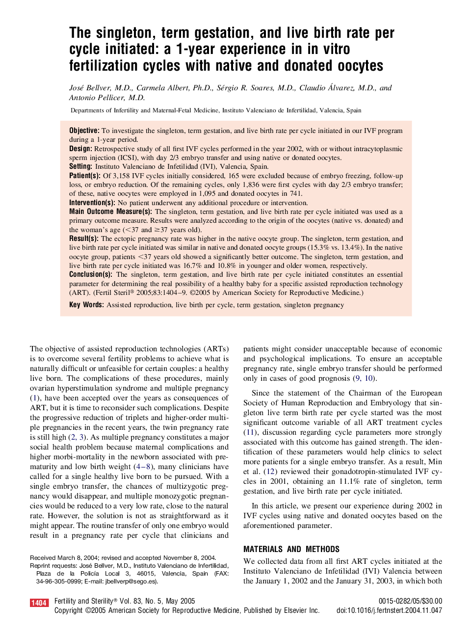 The singleton, term gestation, and live birth rate per cycle initiated: a 1-year experience in in vitro fertilization cycles with native and donated oocytes