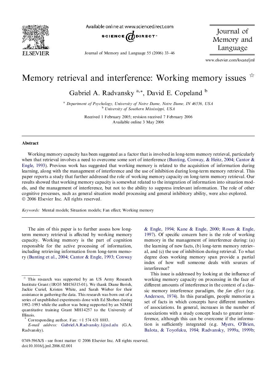 Memory retrieval and interference: Working memory issues 