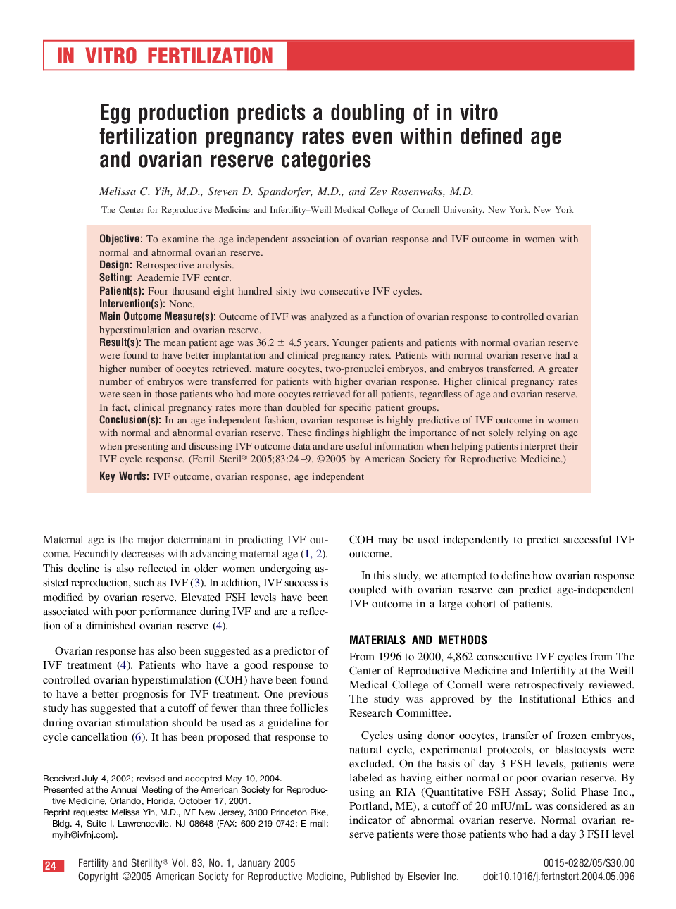 Egg production predicts a doubling of in vitro fertilization pregnancy rates even within defined age and ovarian reserve categories