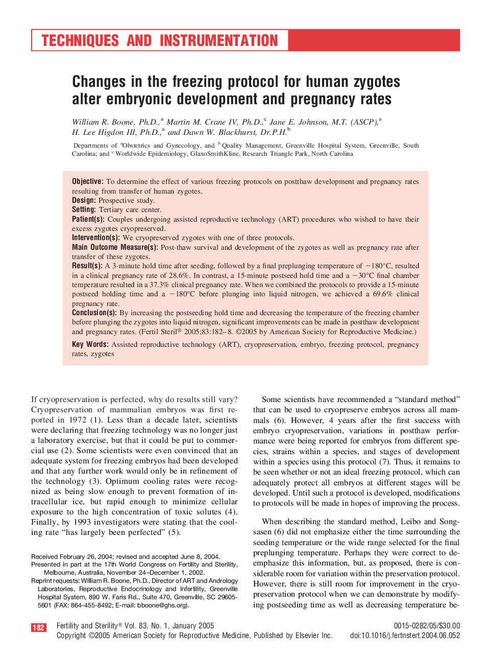 Changes in the freezing protocol for human zygotes alter embryonic development and pregnancy rates