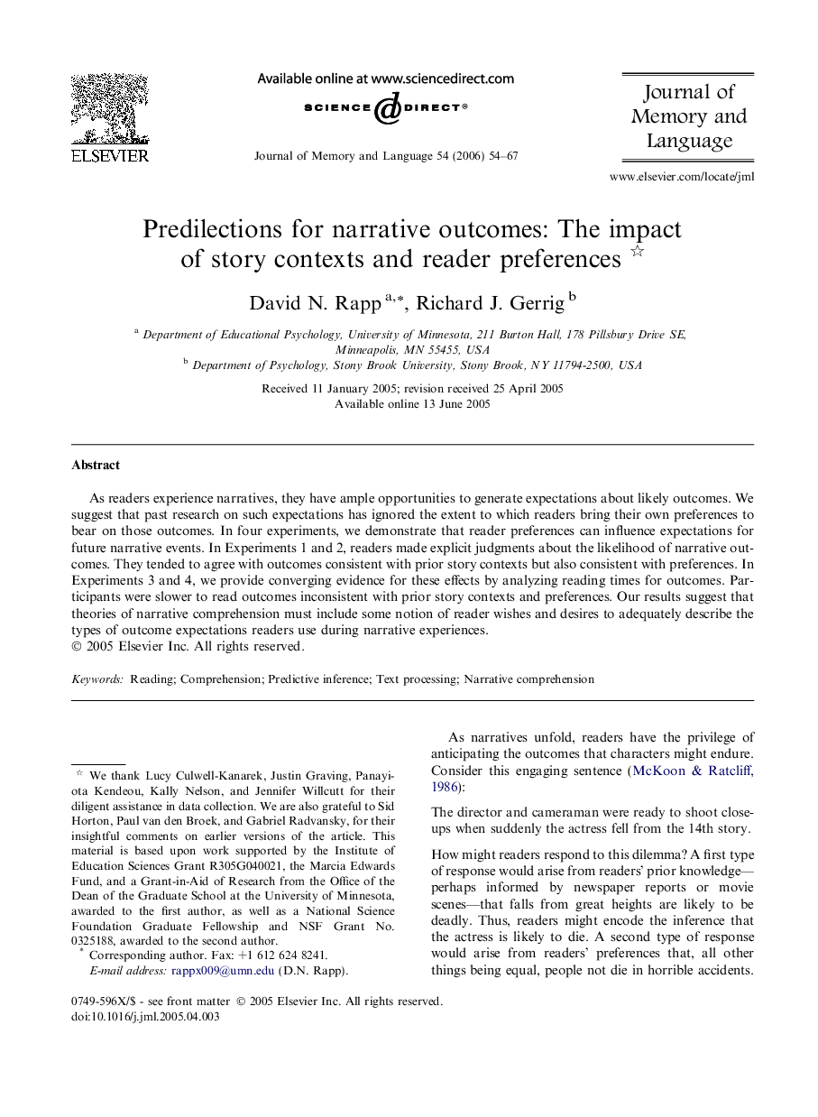 Predilections for narrative outcomes: The impact of story contexts and reader preferences 