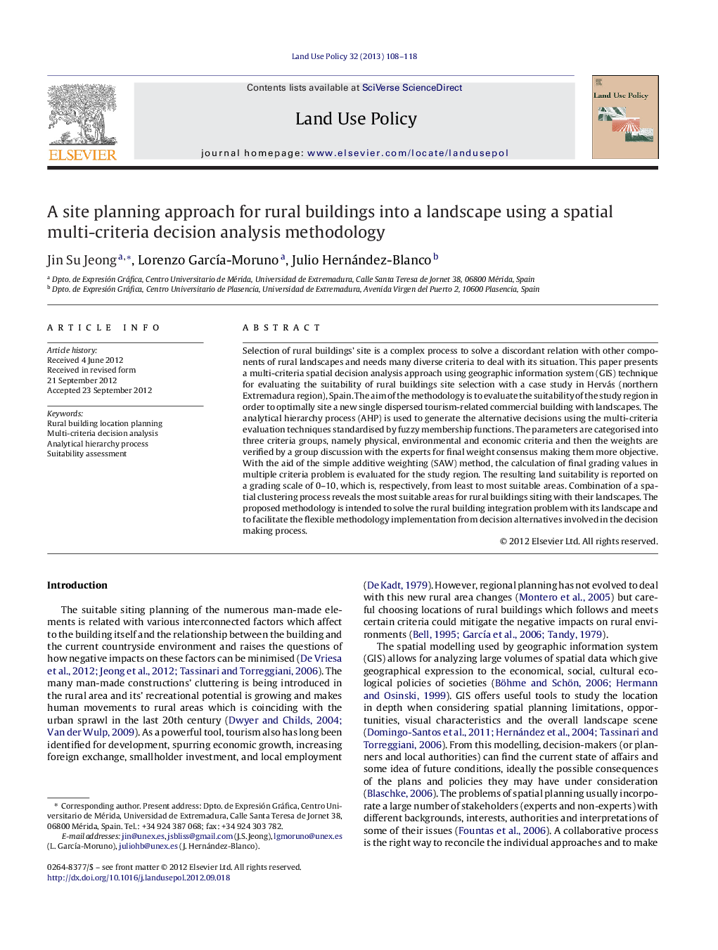 A site planning approach for rural buildings into a landscape using a spatial multi-criteria decision analysis methodology