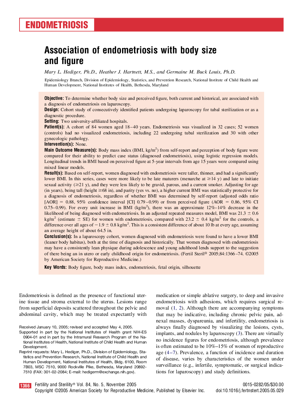 Association of endometriosis with body size and figure