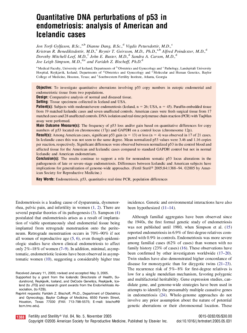 Quantitative DNA perturbations of p53 in endometriosis: analysis of American and Icelandic cases