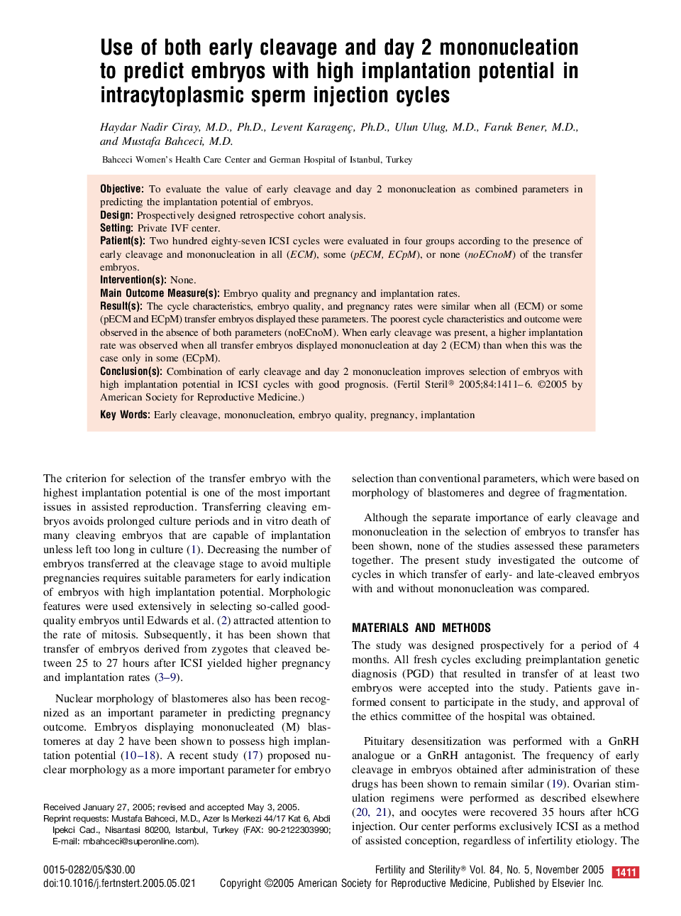 Use of both early cleavage and day 2 mononucleation to predict embryos with high implantation potential in intracytoplasmic sperm injection cycles