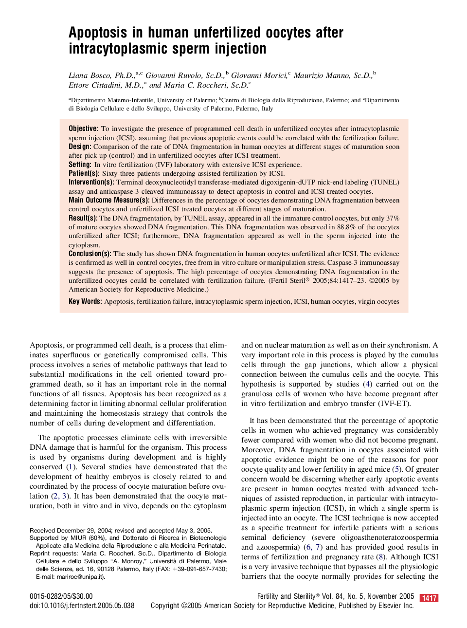 Apoptosis in human unfertilized oocytes after intracytoplasmic sperm injection