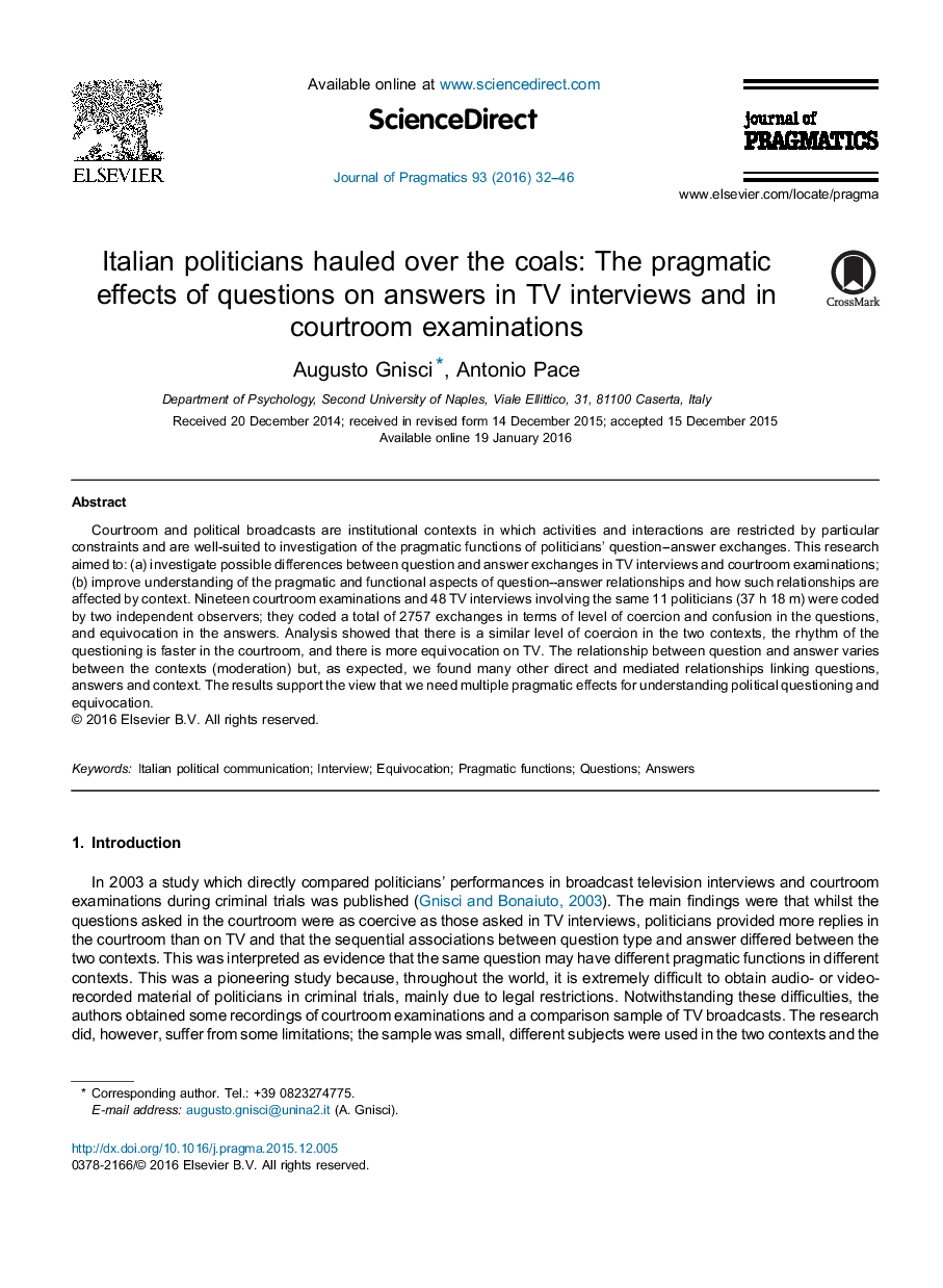 سیاستمداران ایتالیایی بیش از زغال سنگ را برداشتند: اثرات عملی از سوالات در پاسخ در مصاحبه تلویزیونی و در معاینات دادگاه 