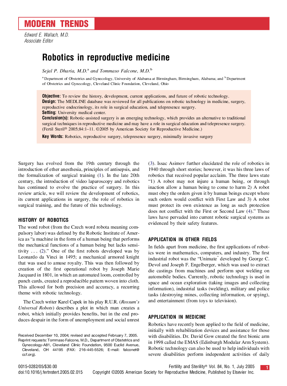 Robotics in reproductive medicine