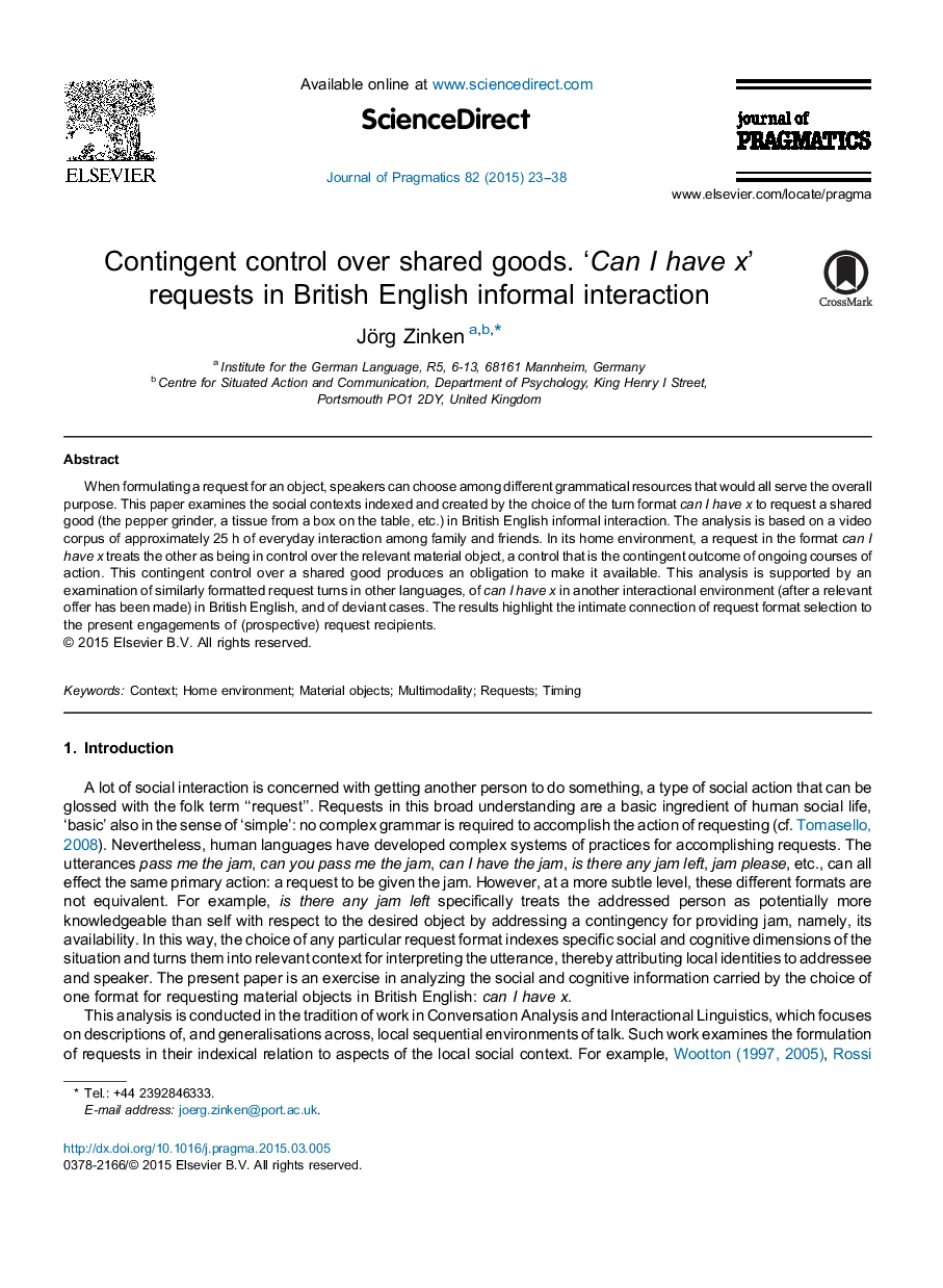 Contingent control over shared goods. ‘Can I have x’ requests in British English informal interaction