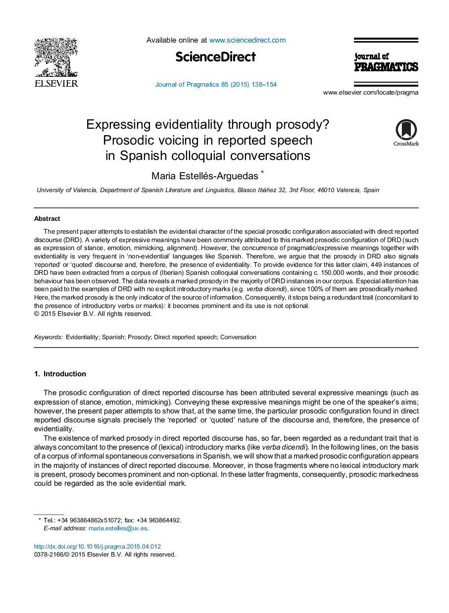 Expressing evidentiality through prosody? Prosodic voicing in reported speech in Spanish colloquial conversations