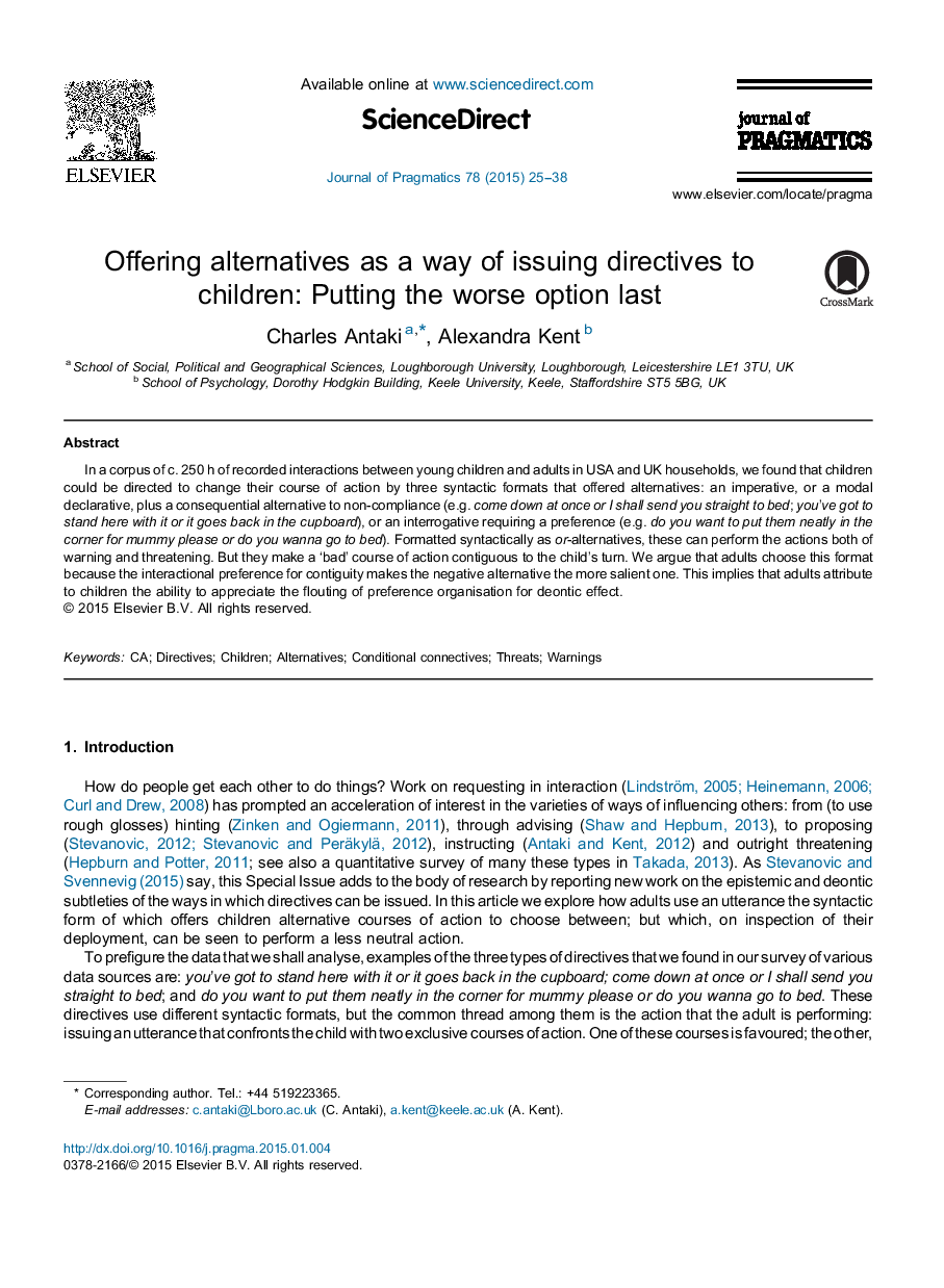 Offering alternatives as a way of issuing directives to children: Putting the worse option last