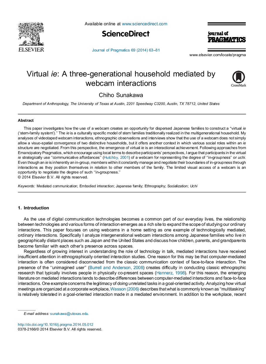 Virtual ie: A three-generational household mediated by webcam interactions