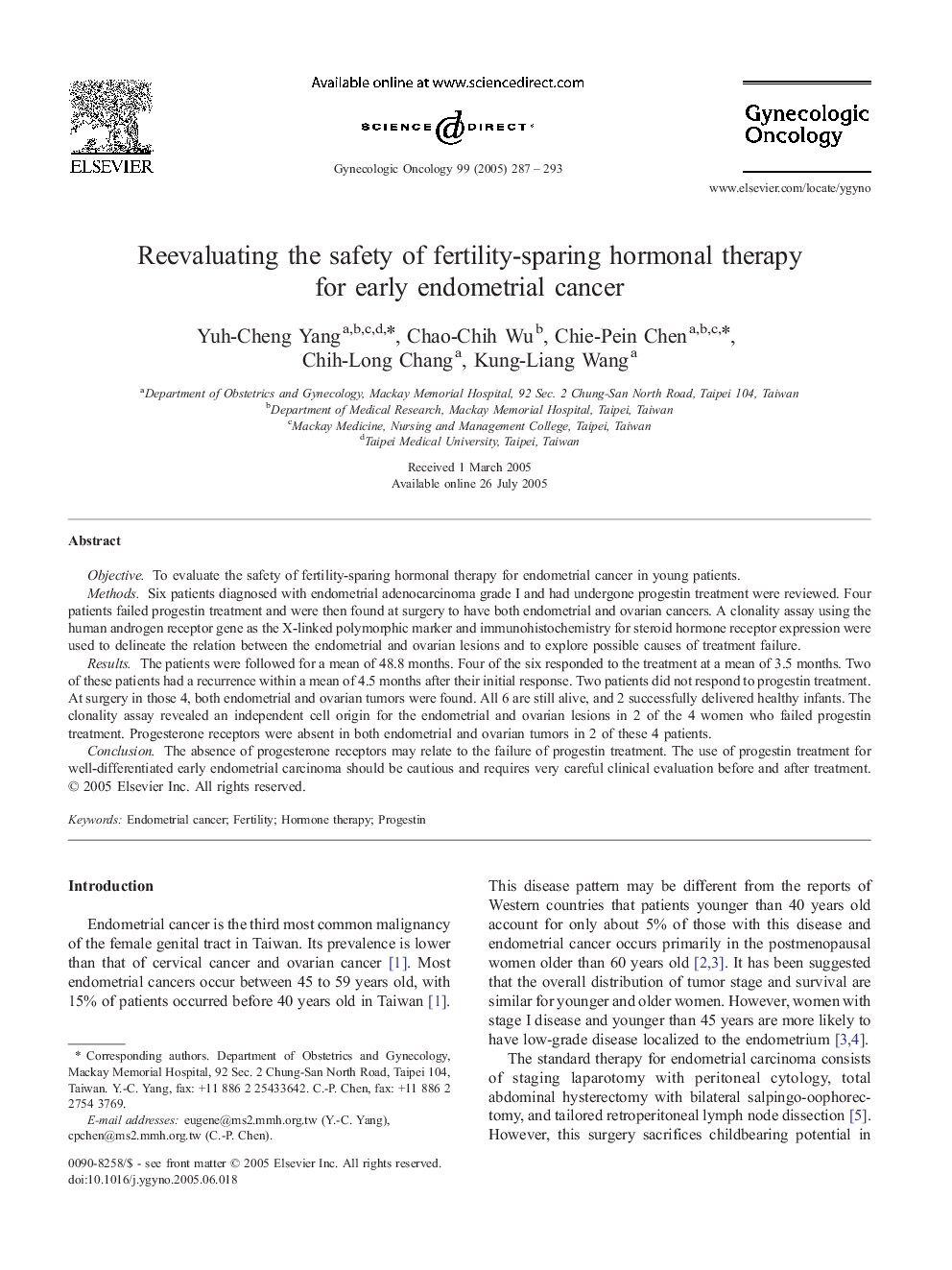 Reevaluating the safety of fertility-sparing hormonal therapy for early endometrial cancer