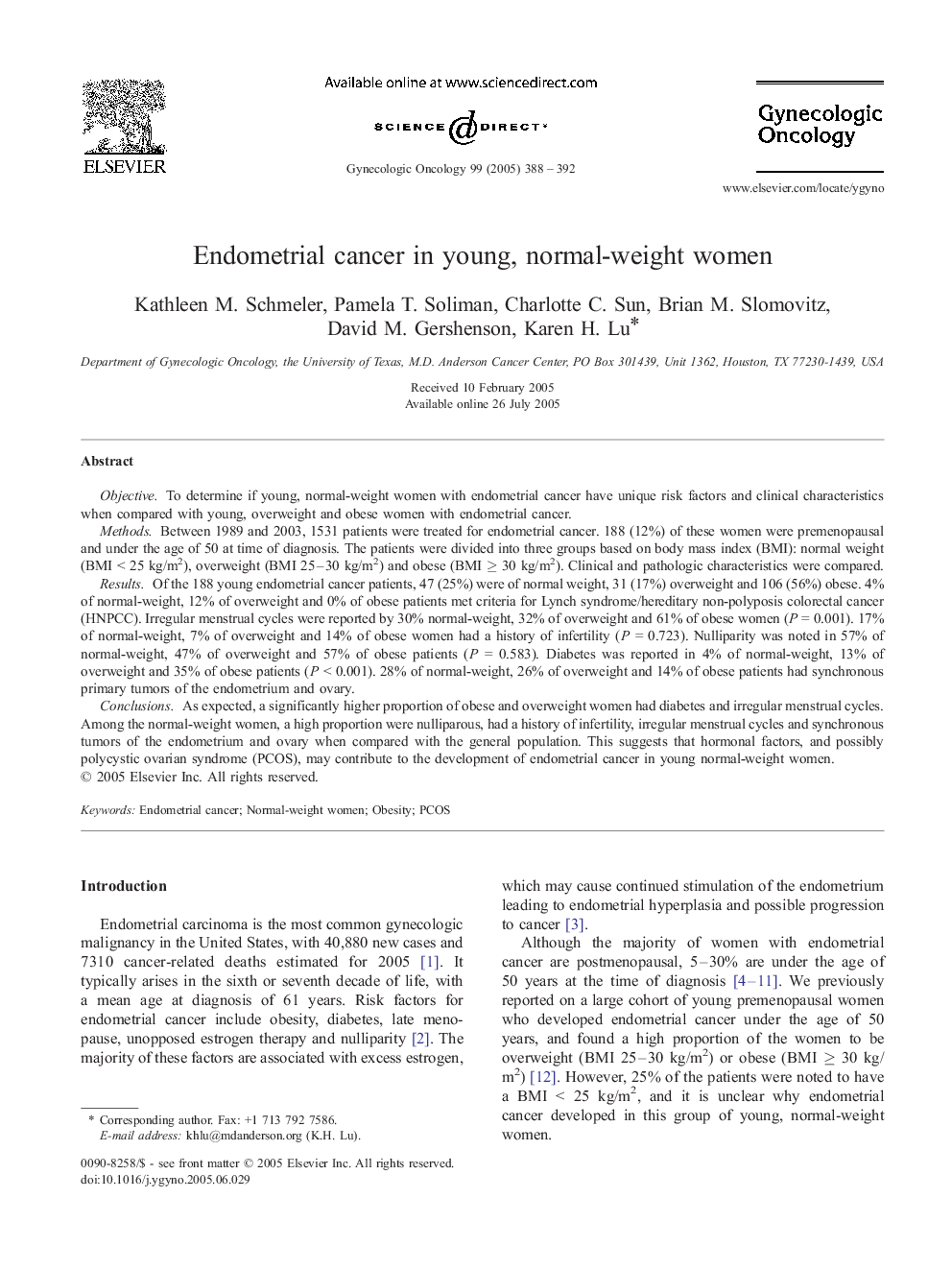 Endometrial cancer in young, normal-weight women