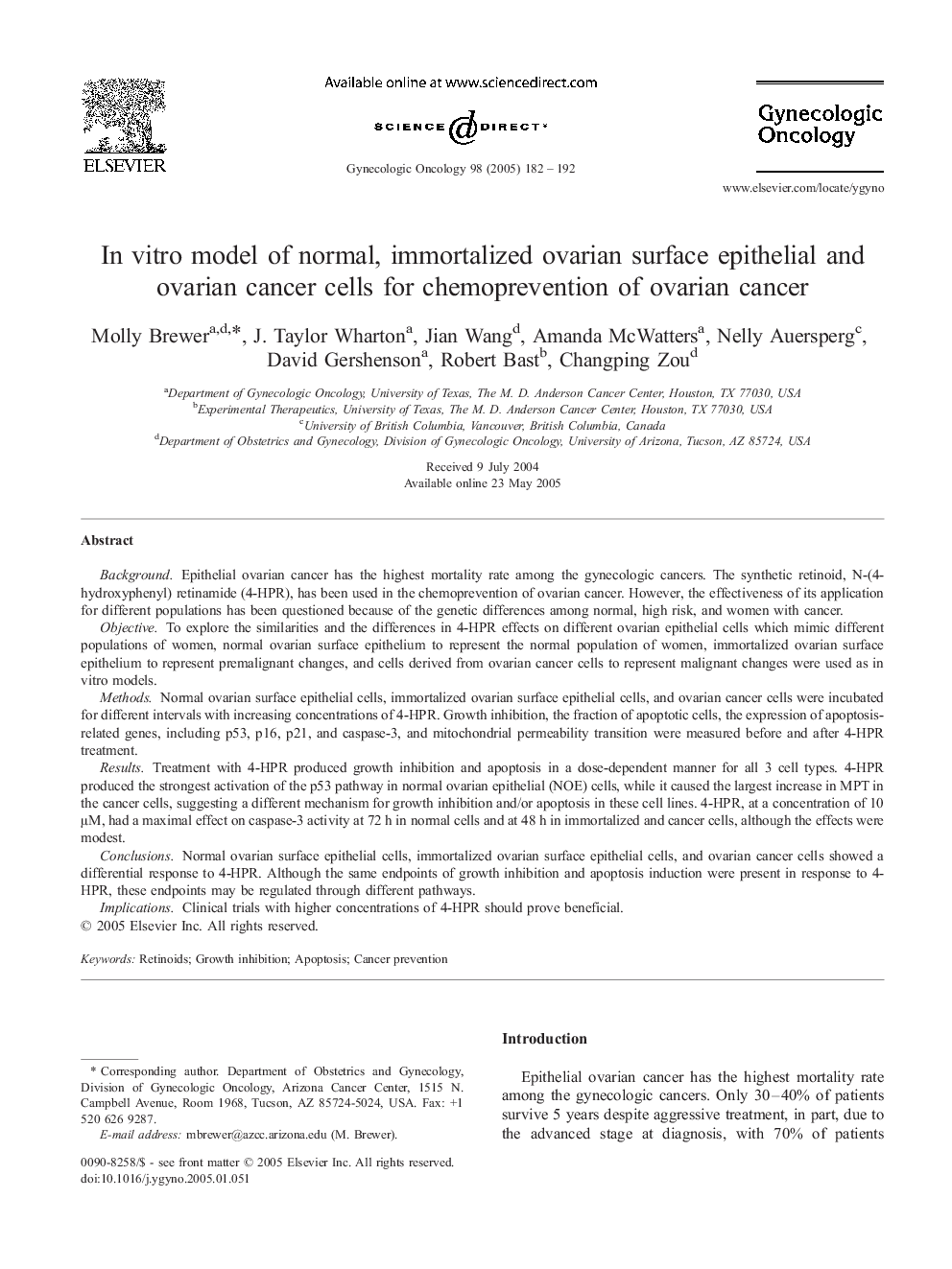 In vitro model of normal, immortalized ovarian surface epithelial and ovarian cancer cells for chemoprevention of ovarian cancer