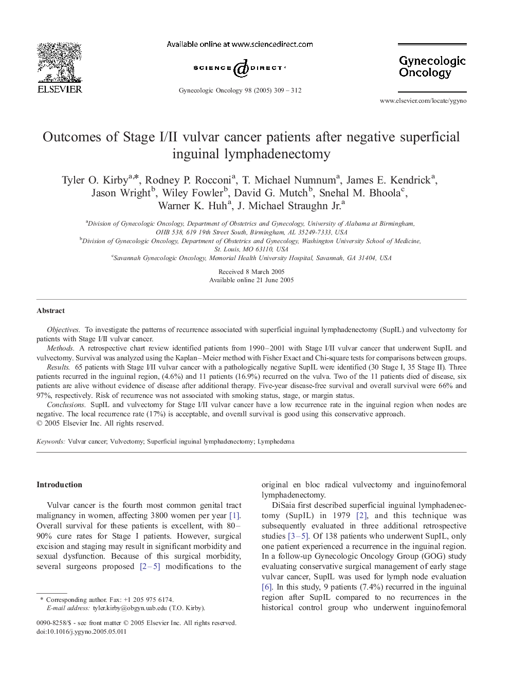 Outcomes of Stage I/II vulvar cancer patients after negative superficial inguinal lymphadenectomy