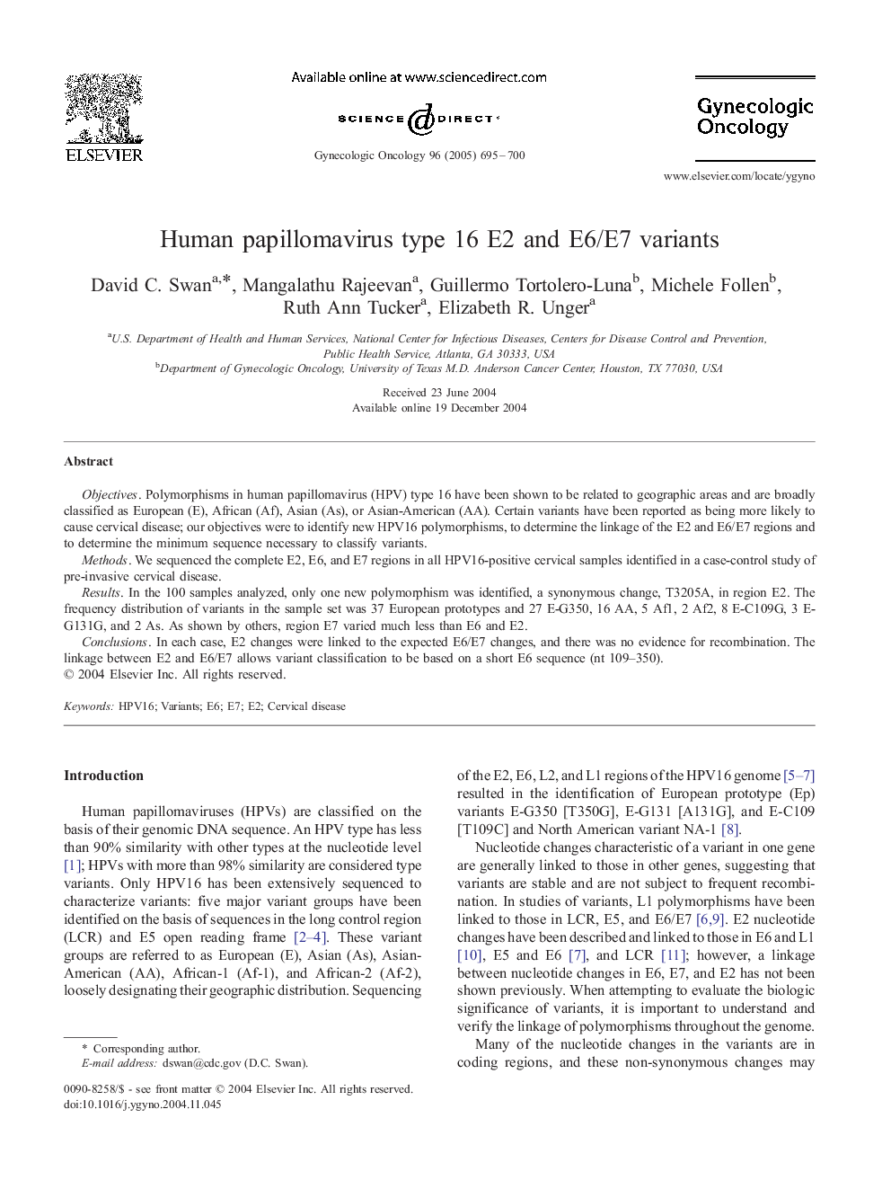 Human papillomavirus type 16 E2 and E6/E7 variants