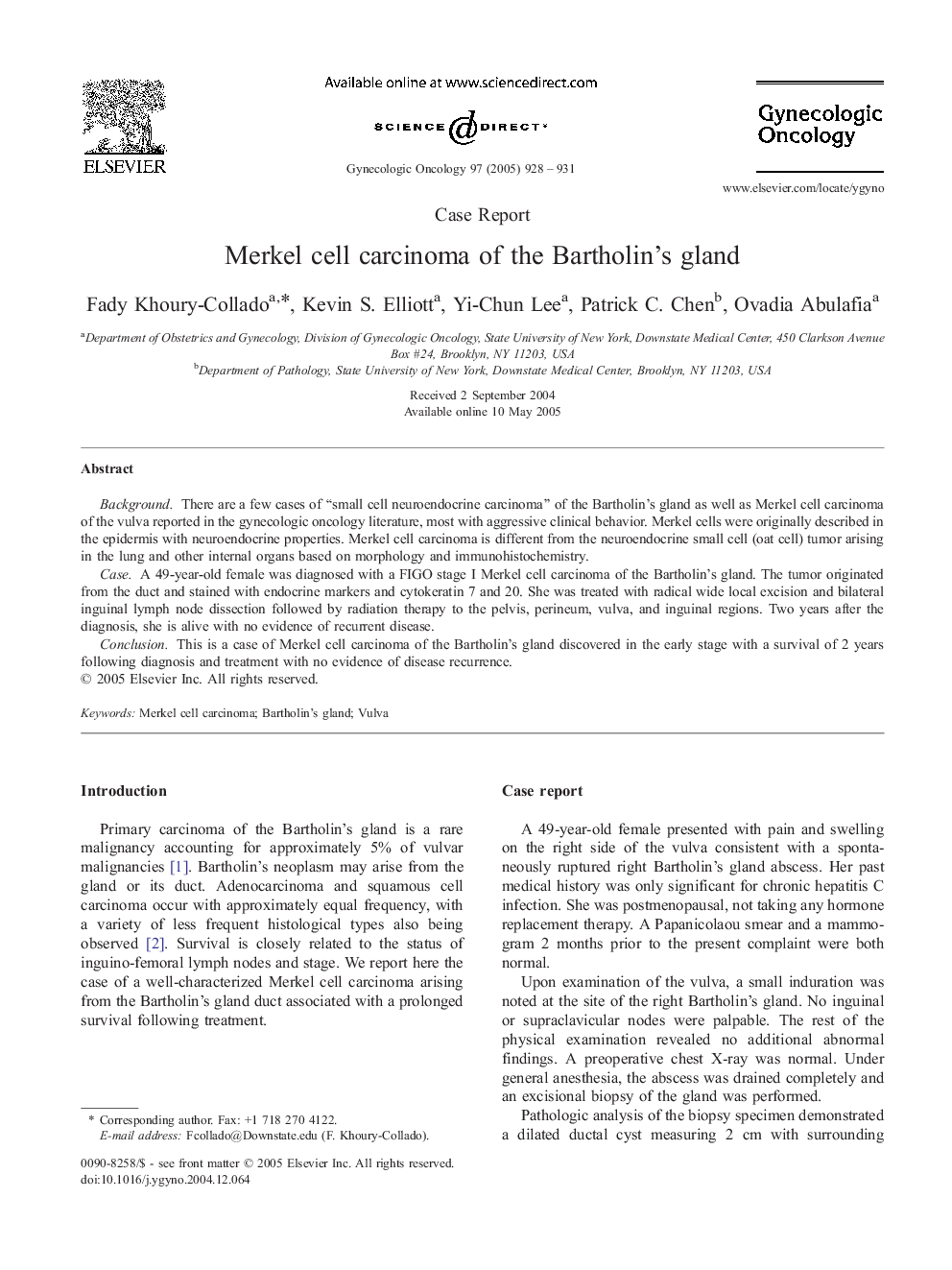 Merkel cell carcinoma of the Bartholin's gland