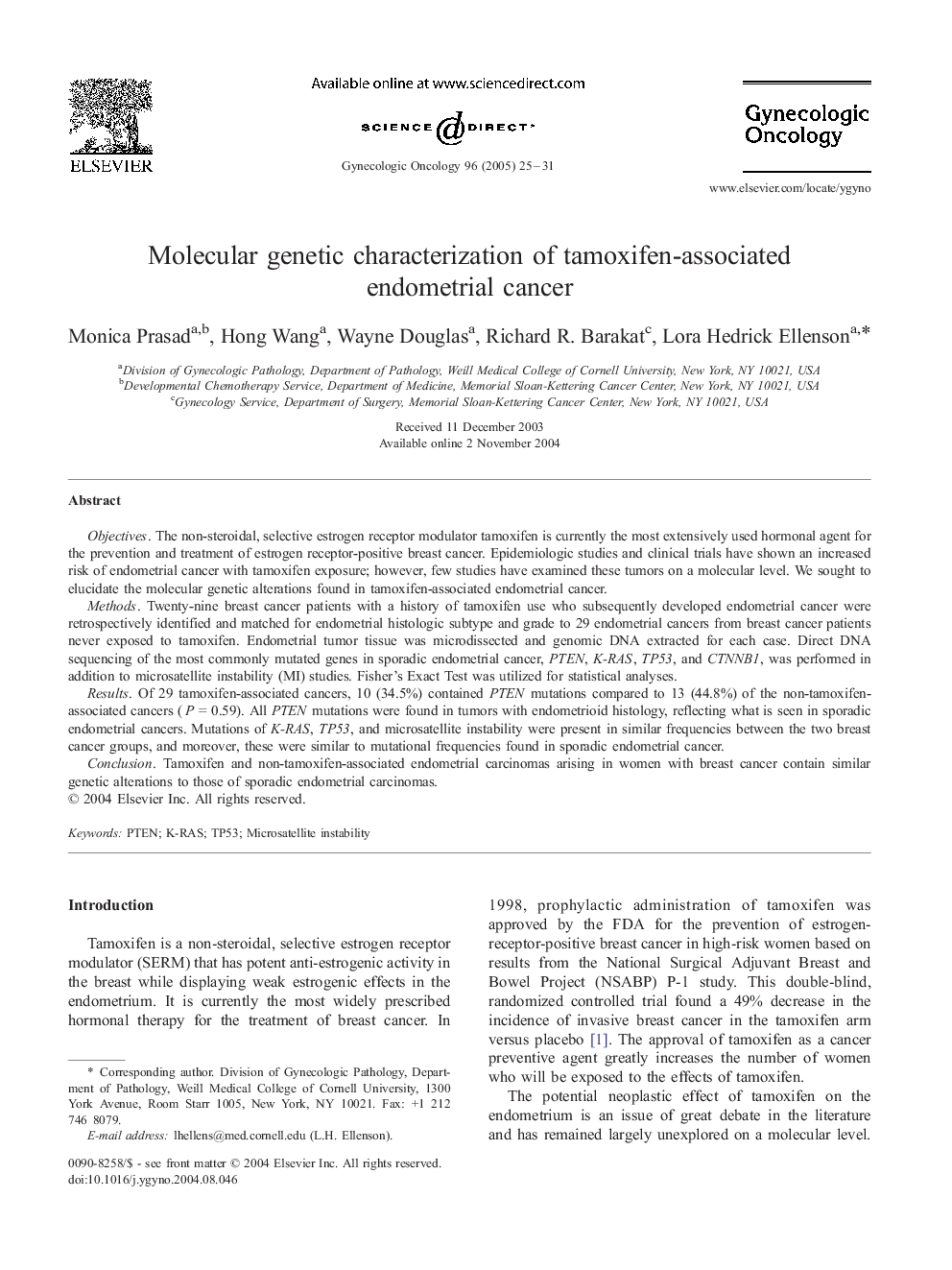 Molecular genetic characterization of tamoxifen-associated endometrial cancer