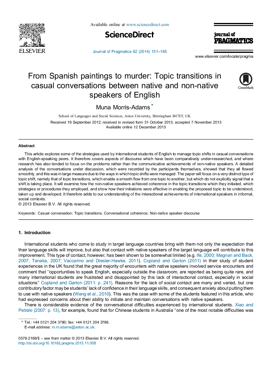 From Spanish paintings to murder: Topic transitions in casual conversations between native and non-native speakers of English