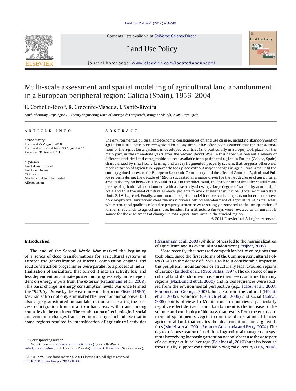 Multi-scale assessment and spatial modelling of agricultural land abandonment in a European peripheral region: Galicia (Spain), 1956–2004