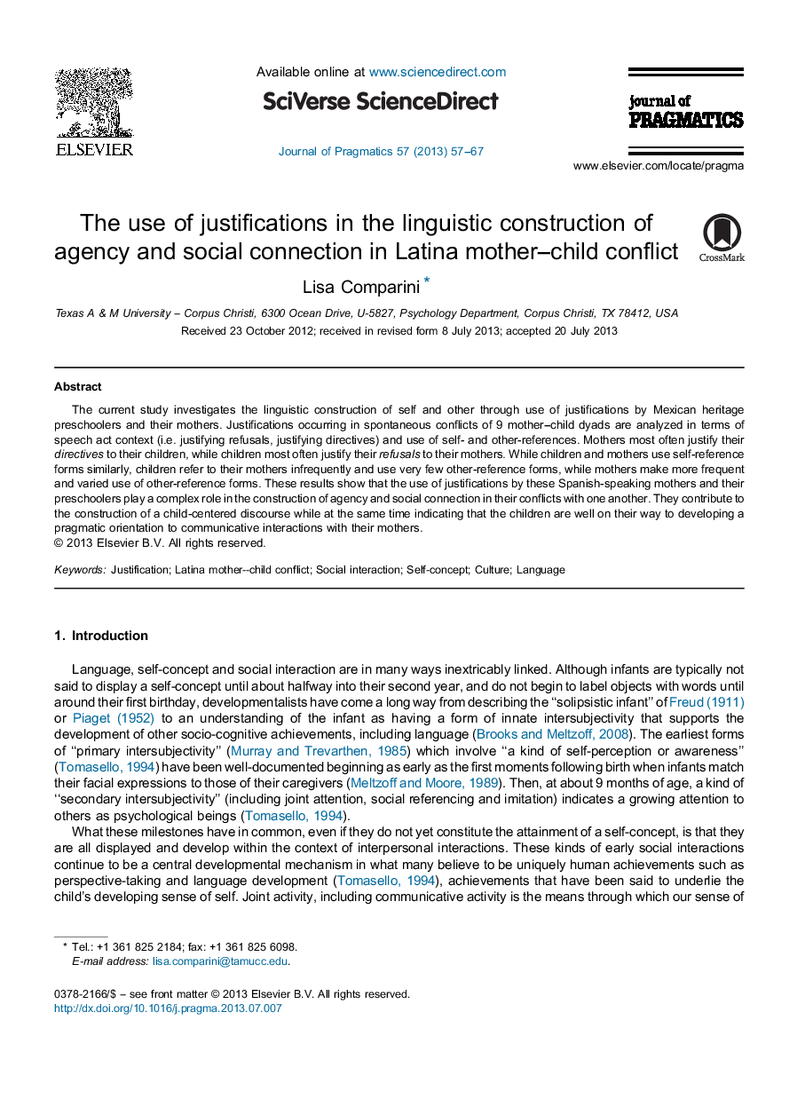 The use of justifications in the linguistic construction of agency and social connection in Latina mother–child conflict