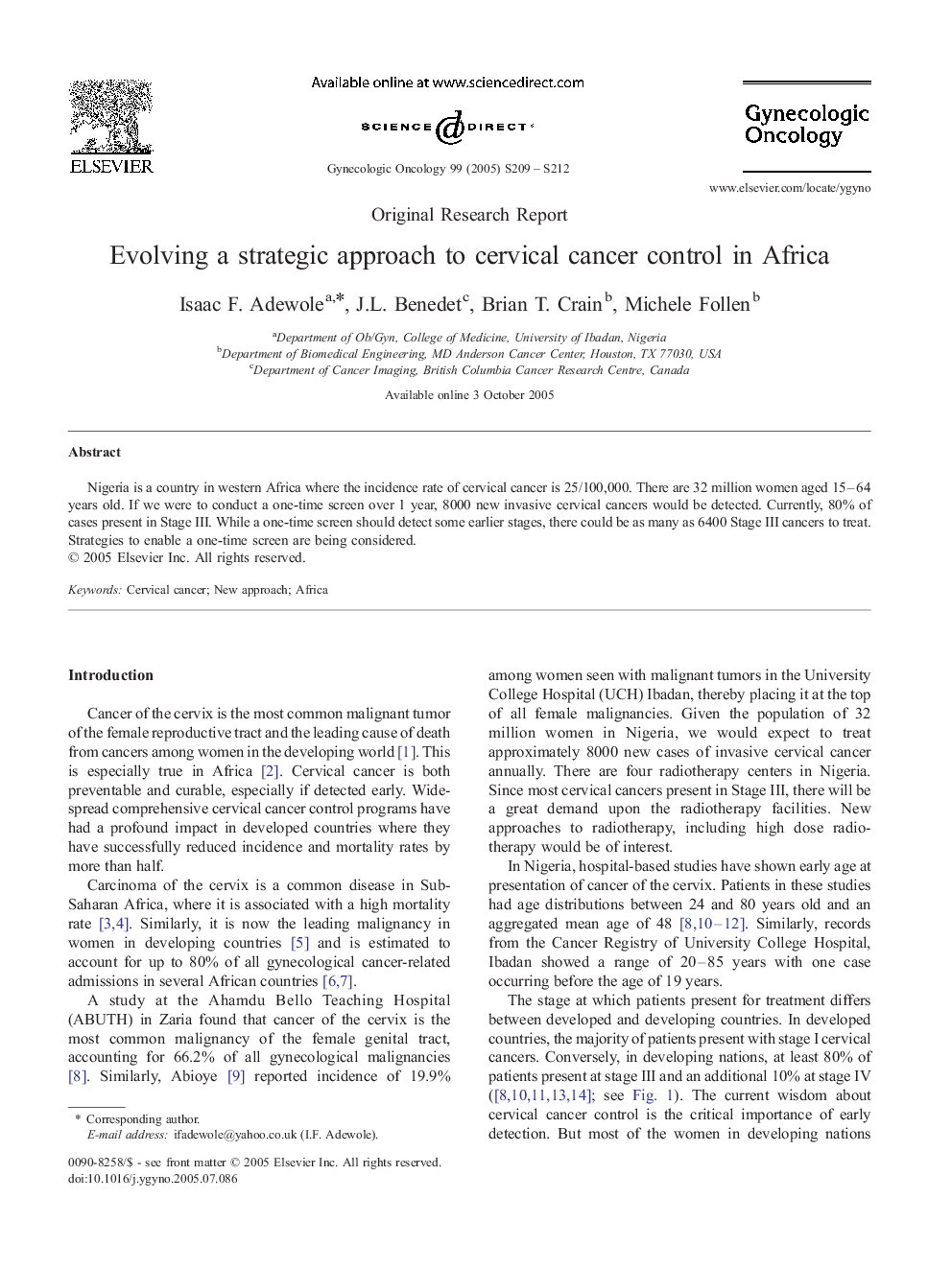 Evolving a strategic approach to cervical cancer control in Africa