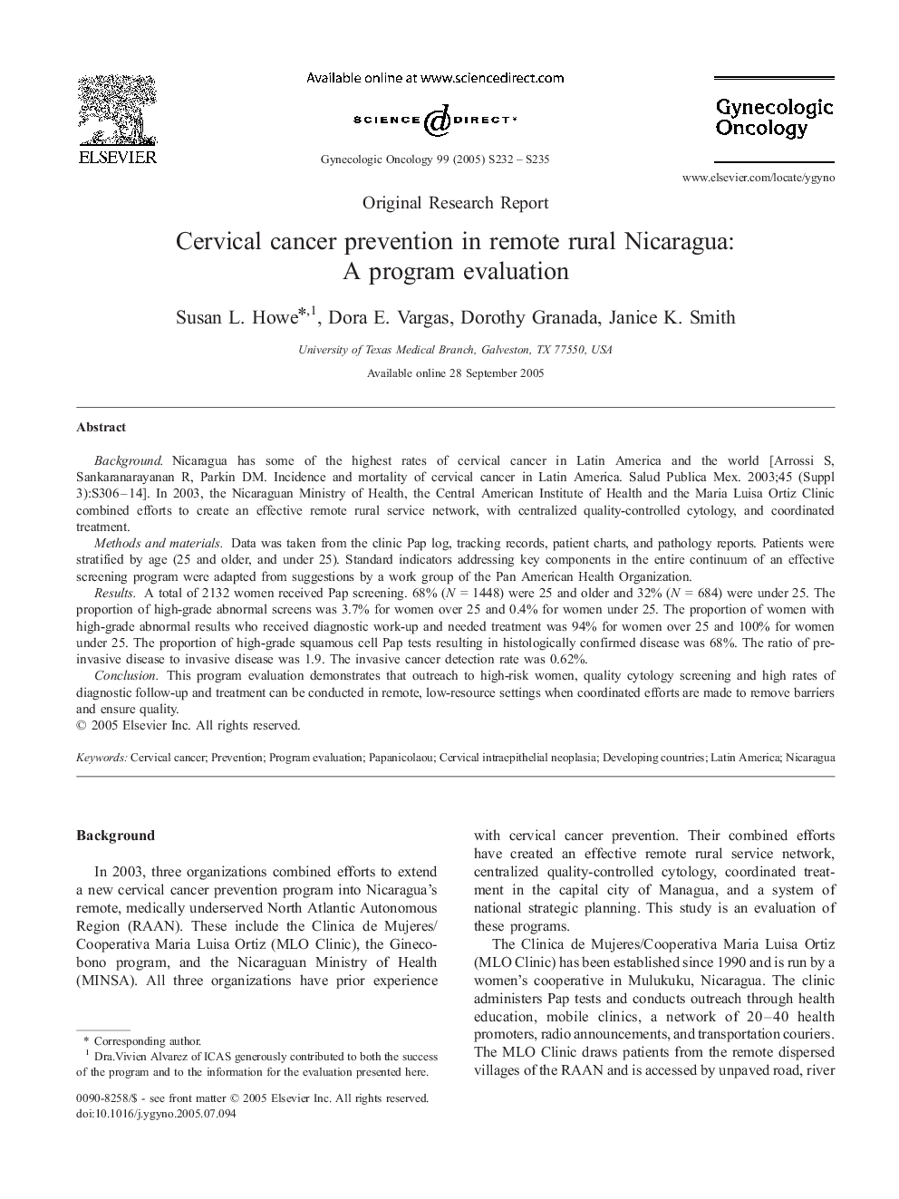 Cervical cancer prevention in remote rural Nicaragua: A program evaluation