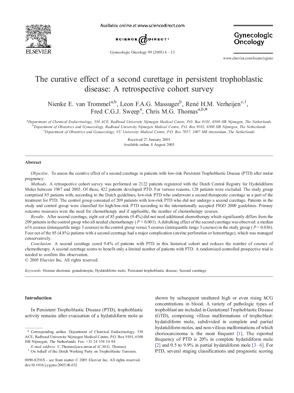 The curative effect of a second curettage in persistent trophoblastic disease: A retrospective cohort survey