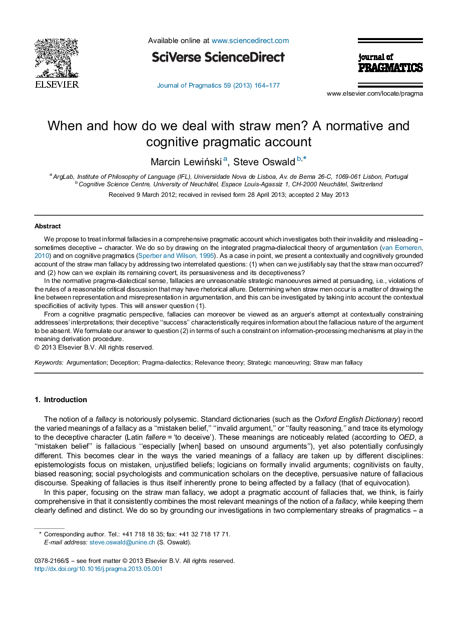 When and how do we deal with straw men? A normative and cognitive pragmatic account