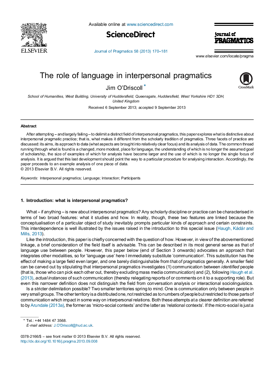 The role of language in interpersonal pragmatics