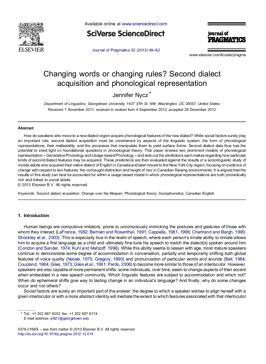 Changing words or changing rules? Second dialect acquisition and phonological representation