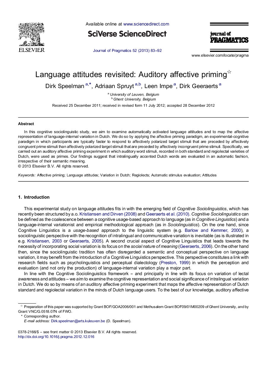 Language attitudes revisited: Auditory affective priming 