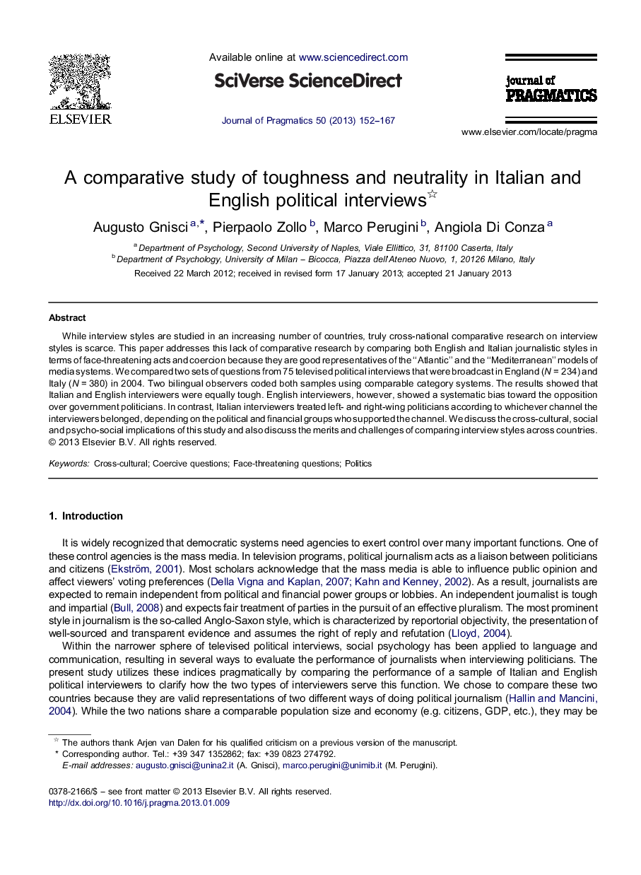 A comparative study of toughness and neutrality in Italian and English political interviews 