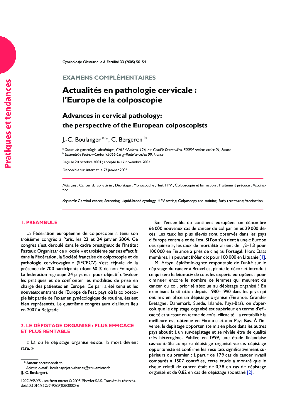 Actualités en pathologie cervicale : l'Europe de la colposcopie