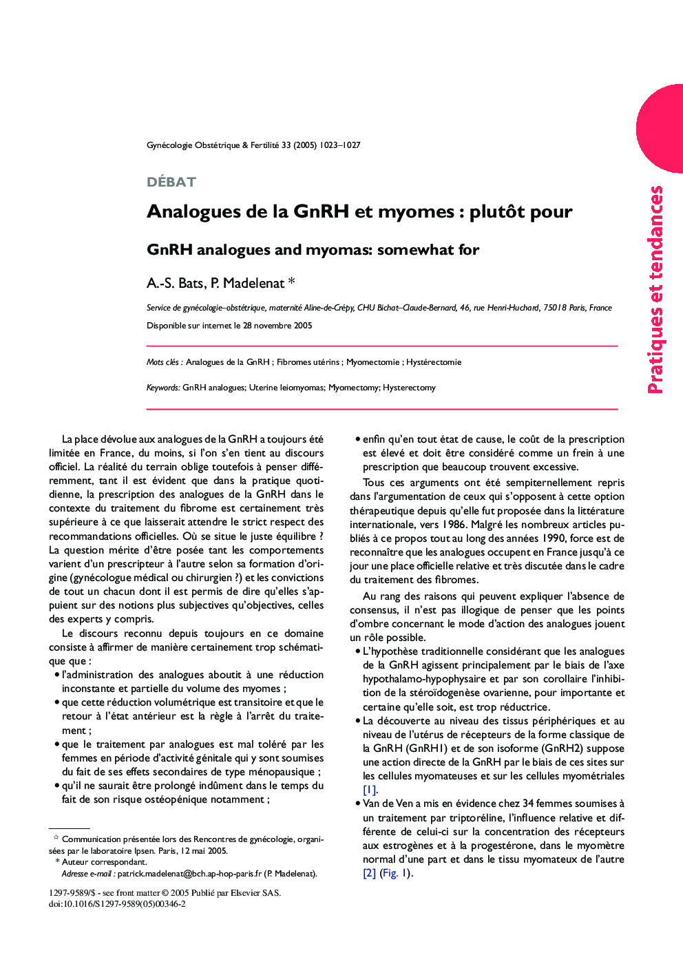 Analogues de la GnRH et myomesÂ : plutÃ´t pour