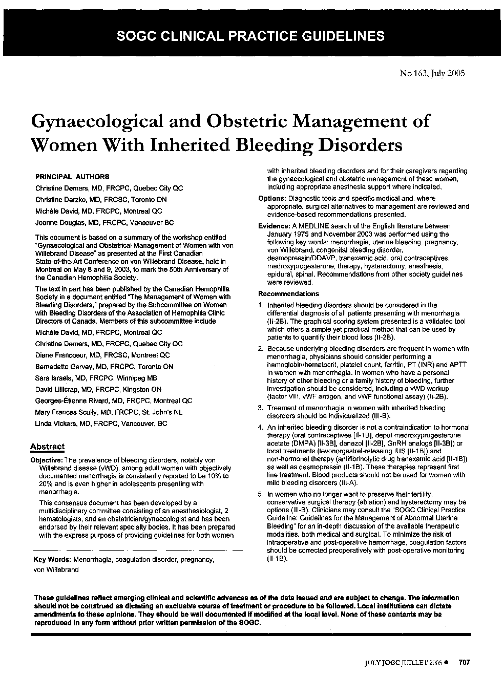 Gynaecological and Obstetric Management of Women With Inherited Bleeding Disorders